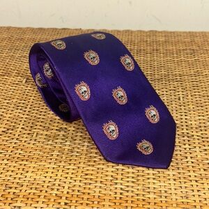 Michael Drake's Tie Lime Blazing Skull & Crossbones English Silk Purple Preppy